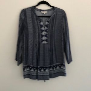 Pale Sky Dark Blue long sleeved embroidered top